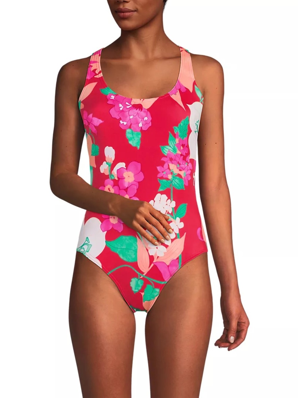 Lands' End Women Chlorine Resistant Scoop Neck OnePiece Swimsuit Floral Plus 20W